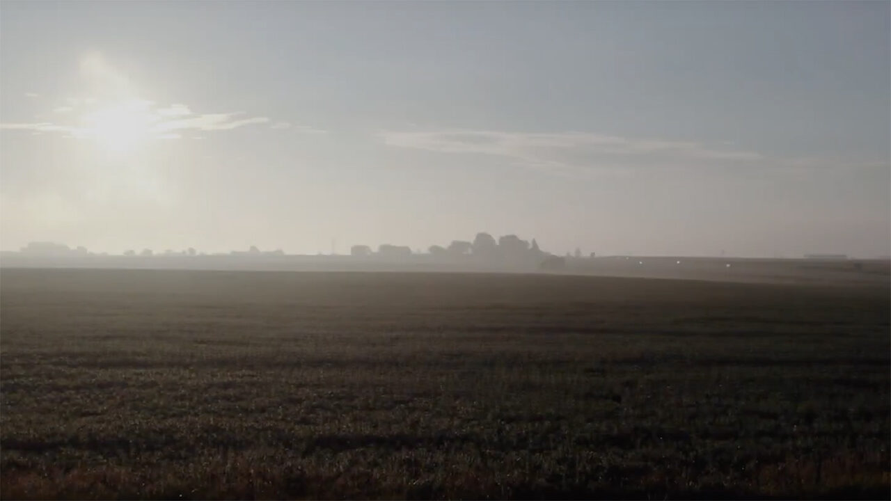 A foggy farmers field.